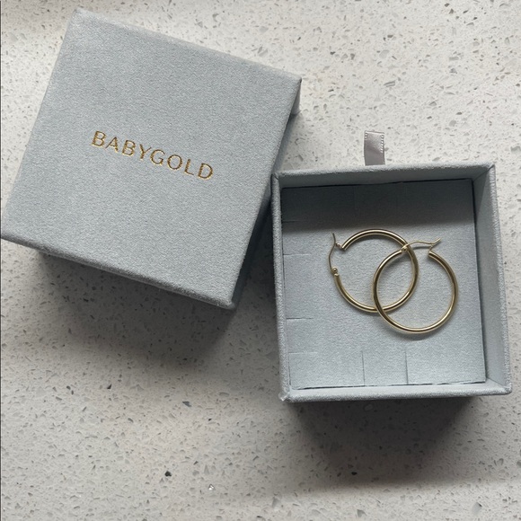 14K Yellow Gold 25mm Hoop Earrings